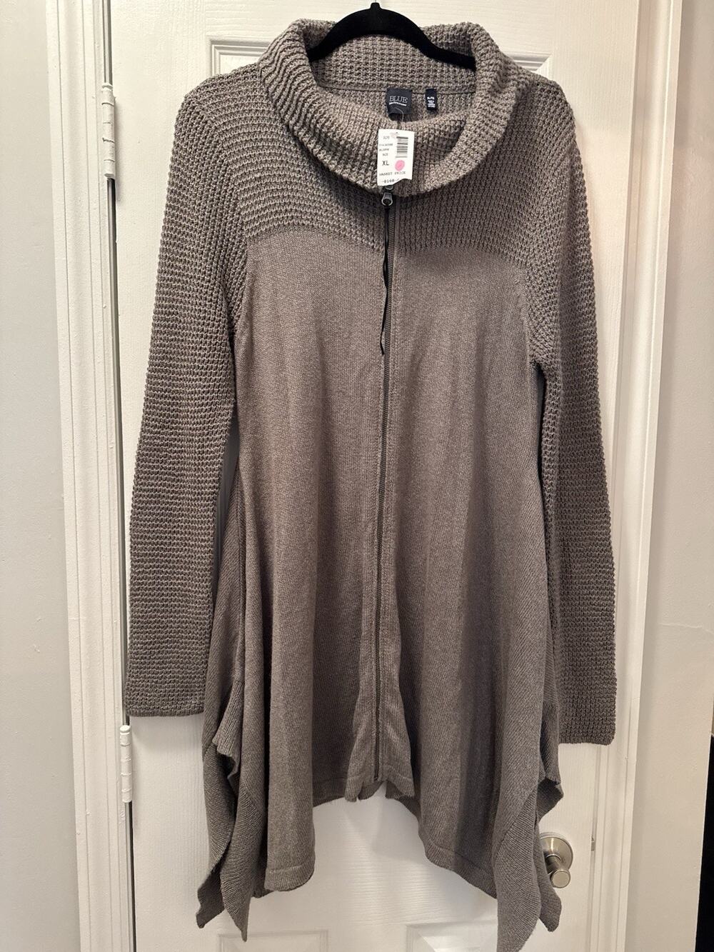 NWT Blue by Saks Fifth Avenue Gray Full Zip Shark Bite Sweater Cotton Wool XL